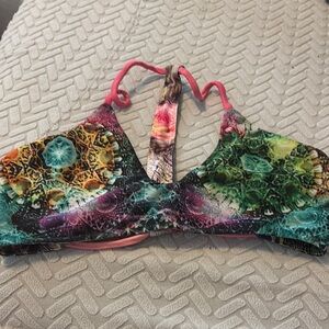 Colorful Patterned bikini top. M